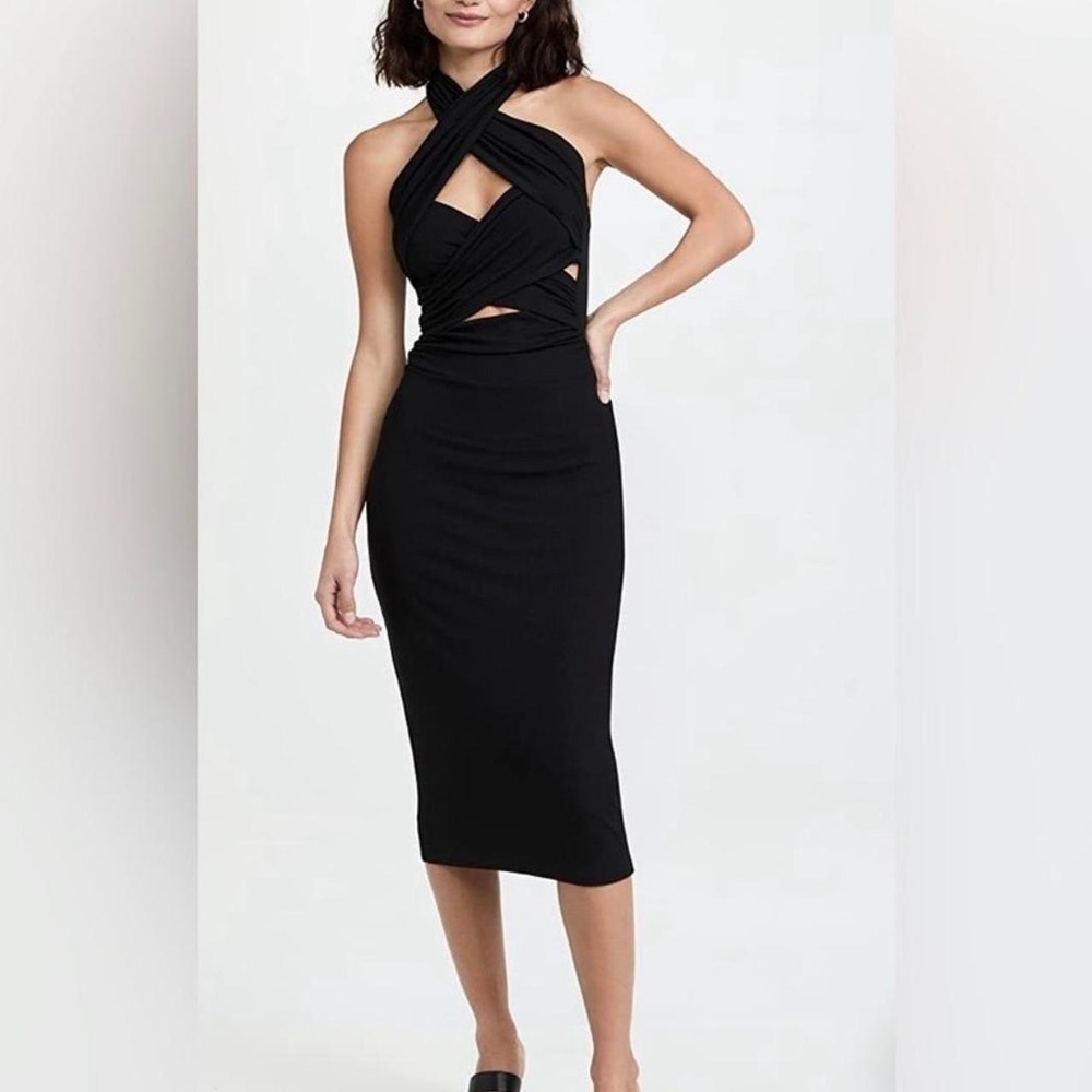 LNA black bodycon midi dress with cut out detail